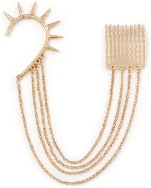 1 Piece Spike Ear Cuff With Comb In Gold Plating