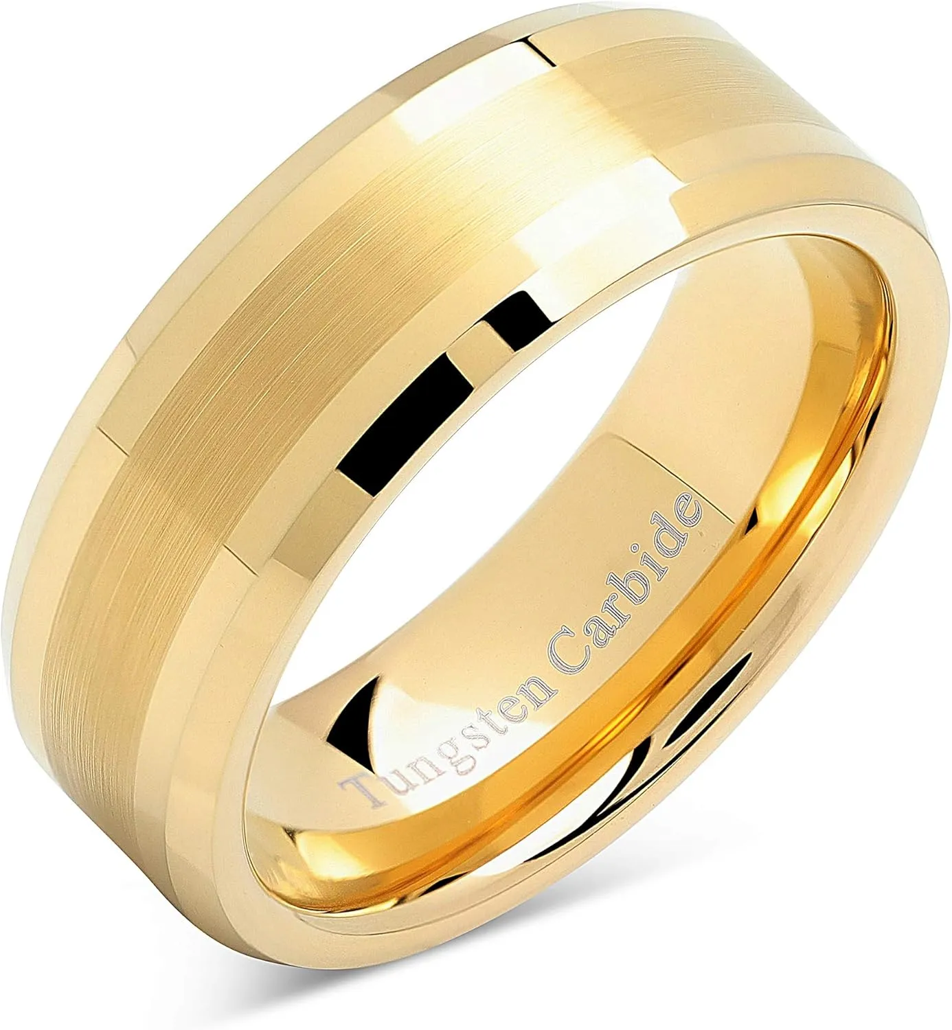 100S JEWELRY 8mm Men's Tungsten Carbide Ring Wedding Band 14k Gold Plated Jewelry Bridal Size 8-16