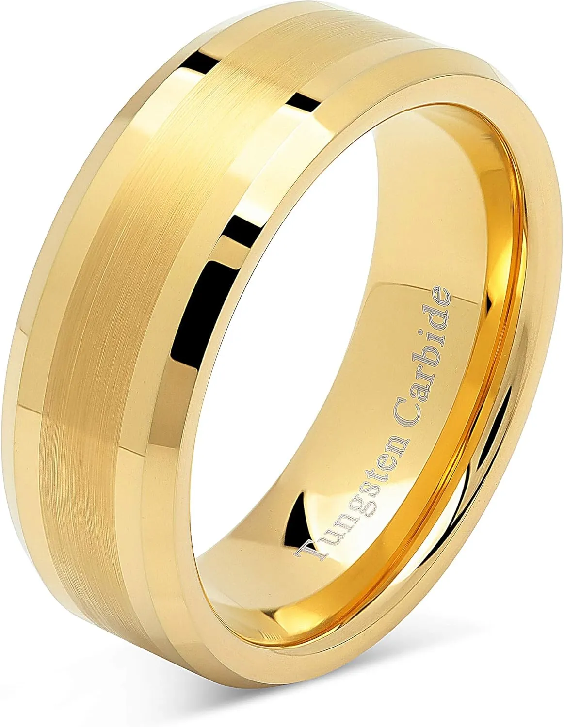100S JEWELRY 8mm Men's Tungsten Carbide Ring Wedding Band 14k Gold Plated Jewelry Bridal Size 8-16
