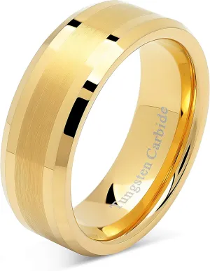 100S JEWELRY 8mm Men's Tungsten Carbide Ring Wedding Band 14k Gold Plated Jewelry Bridal Size 8-16