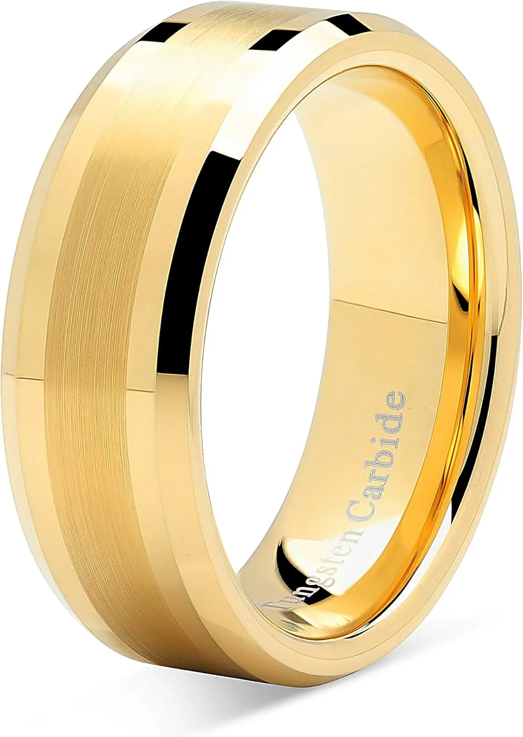 100S JEWELRY 8mm Men's Tungsten Carbide Ring Wedding Band 14k Gold Plated Jewelry Bridal Size 8-16