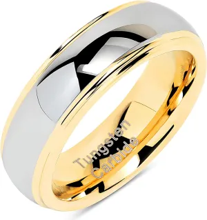 100S JEWELRY Engraved Personalized 6mm Tungsten Rings For Men Women Wedding Band Two Tones Gold Silver Engagement Size 5-13