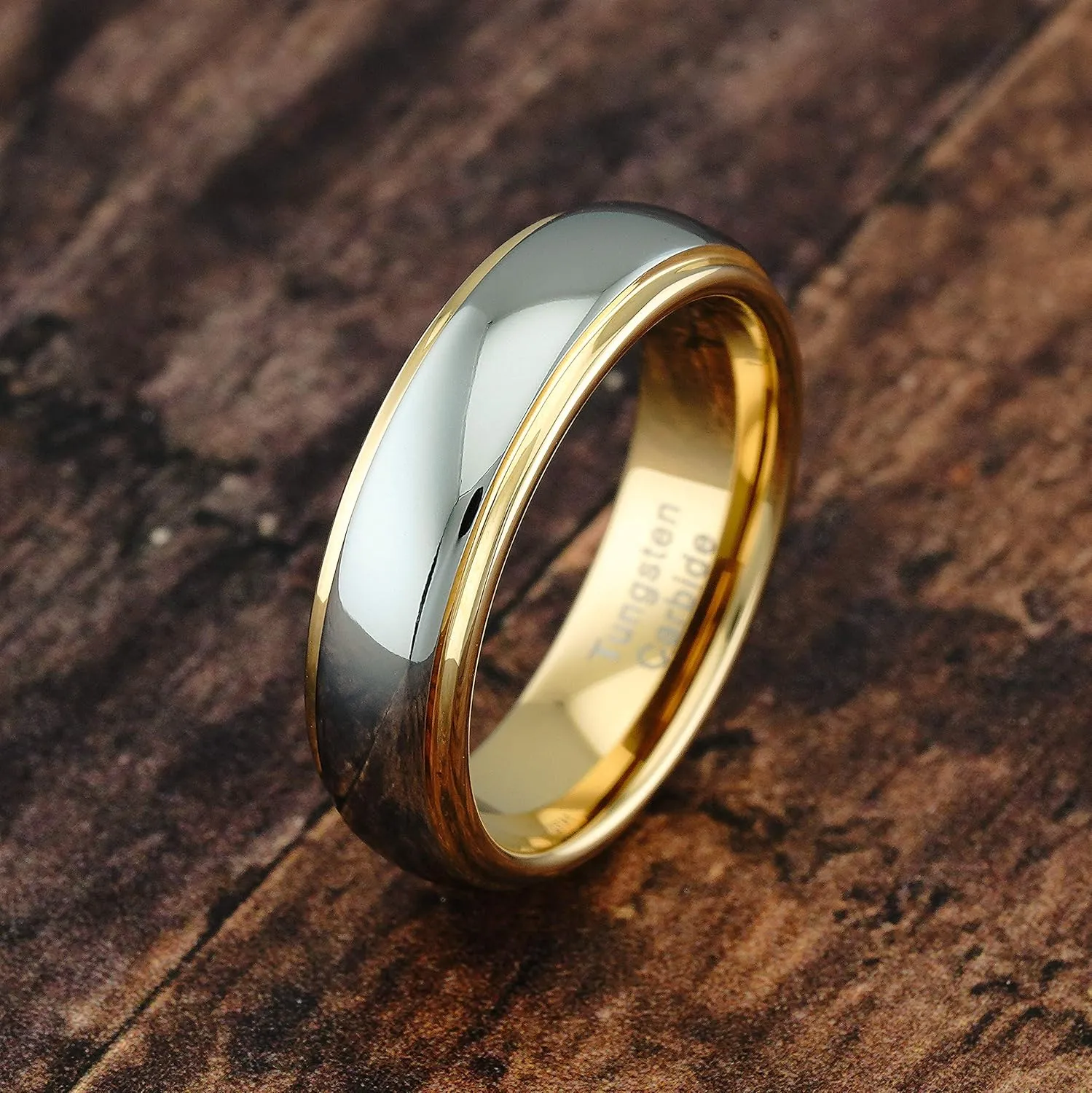 100S JEWELRY Engraved Personalized 6mm Tungsten Rings For Men Women Wedding Band Two Tones Gold Silver Engagement Size 5-13
