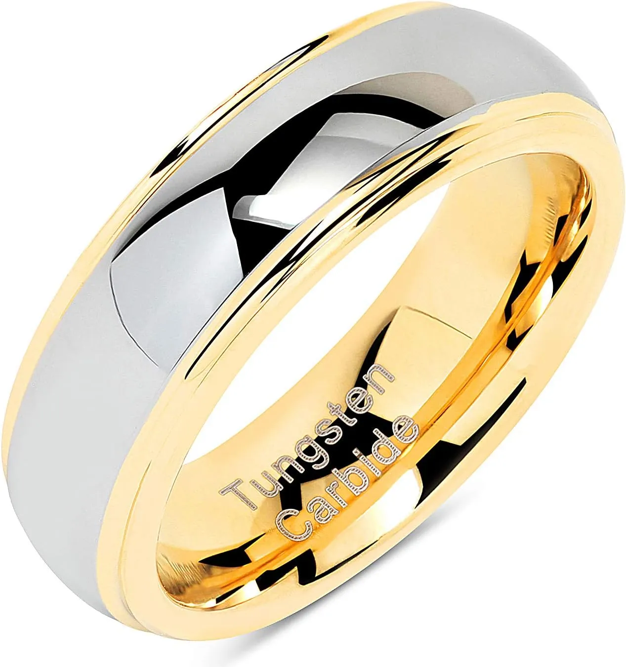 100S JEWELRY Engraved Personalized 6mm Tungsten Rings For Men Women Wedding Band Two Tones Gold Silver Engagement Size 5-13