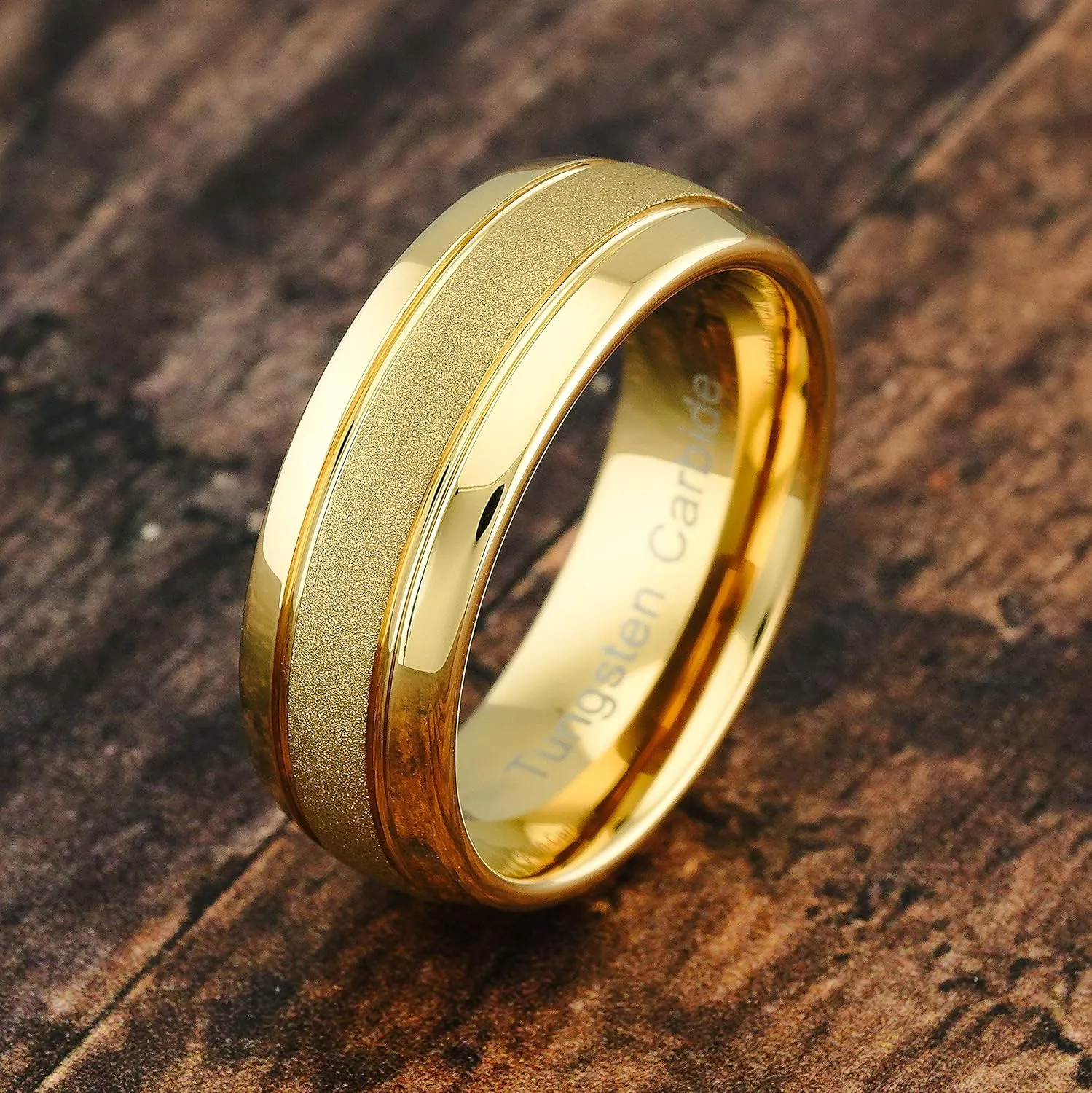 100S JEWELRY Engraved Personalized Tungsten Rings For Men Women Gold Wedding Band SandBlasted Finish Dome Edge Sizes 6-16