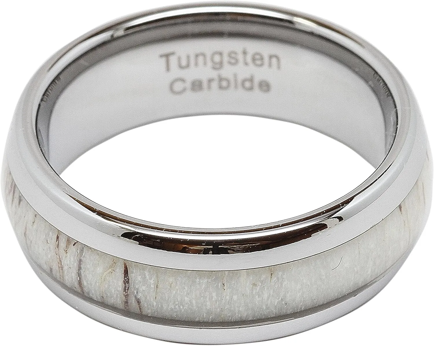 100S JEWELRY Tungsten Ring Elk Deer Antler Inlaid For Men Women Wedding Band Dome Shape Size 6-16