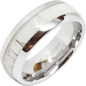 100S JEWELRY Tungsten Ring Elk Deer Antler Inlaid For Men Women Wedding Band Dome Shape Size 6-16