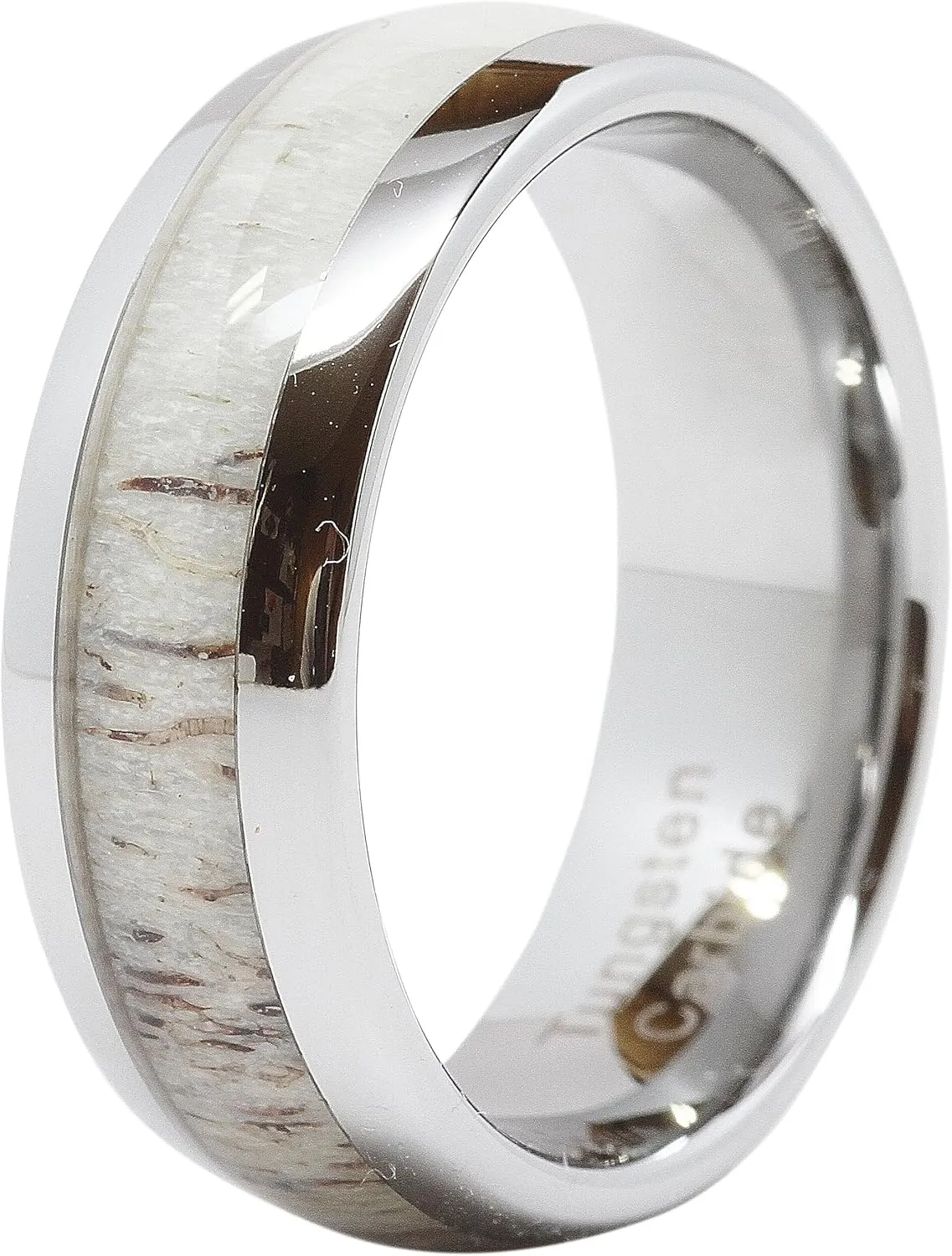 100S JEWELRY Tungsten Ring Elk Deer Antler Inlaid For Men Women Wedding Band Dome Shape Size 6-16