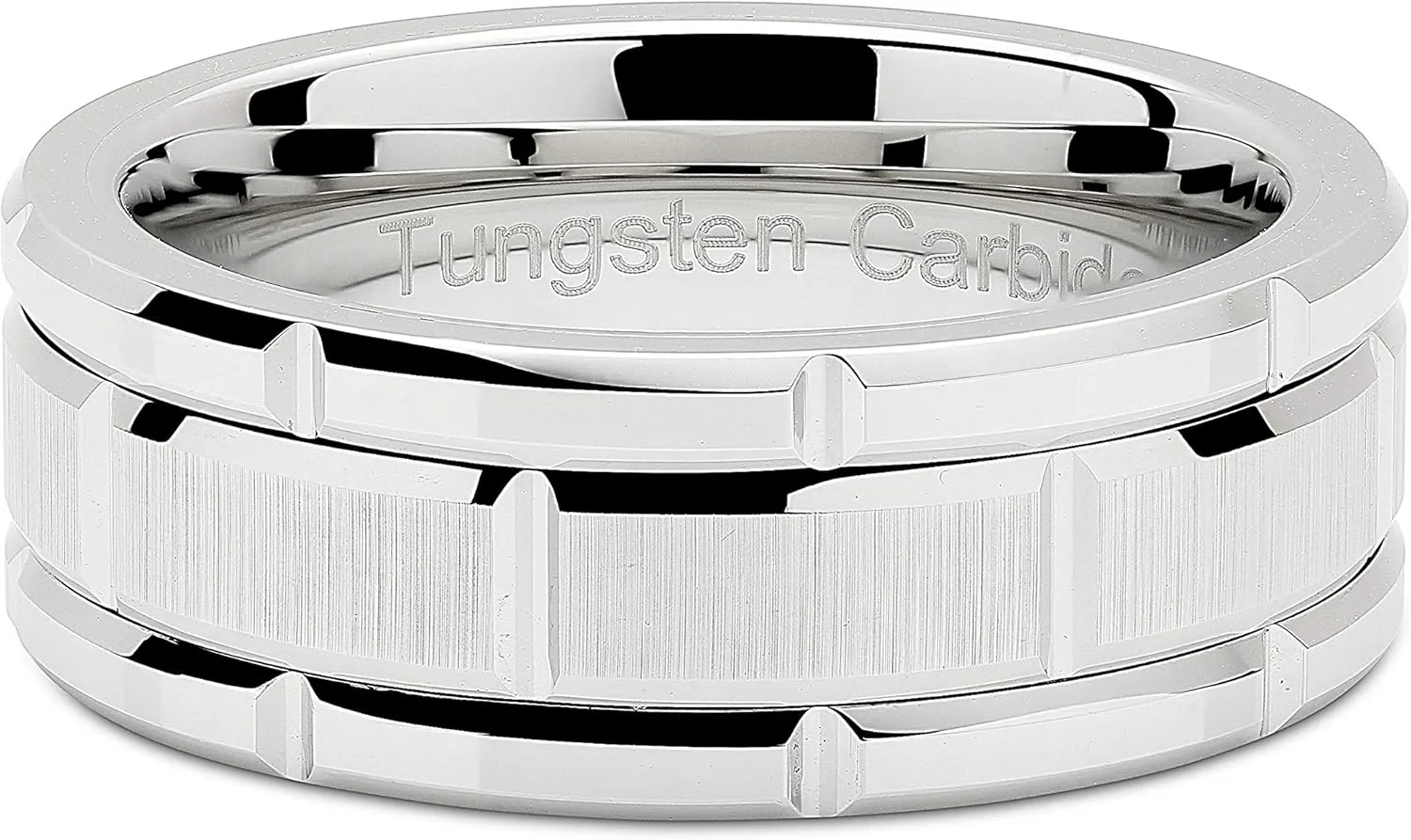100S JEWELRY Tungsten Rings For Men Wedding Band White Gold Brick Pattern Rhodium Plated Size 6-16