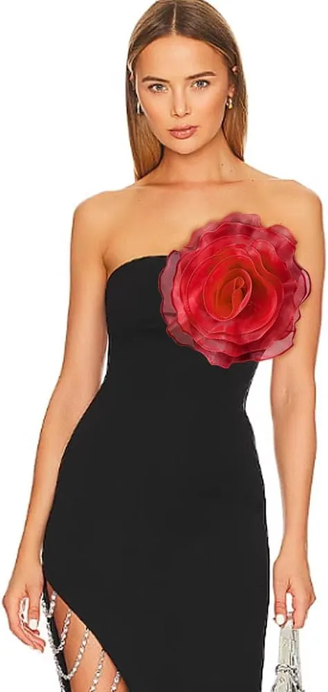 10inch Extra Large Flower Brooch Pin for Women Fashion Dainty Organza Satin Fabric Big Camellia Brooches Lapel Pins Wedding Dance Party Dress Accessories Exaggerated Jewelry Gift