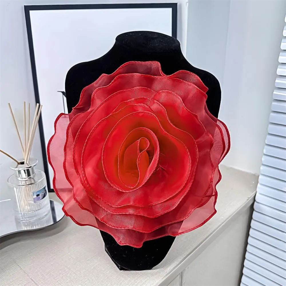 10inch Extra Large Flower Brooch Pin for Women Fashion Dainty Organza Satin Fabric Big Camellia Brooches Lapel Pins Wedding Dance Party Dress Accessories Exaggerated Jewelry Gift