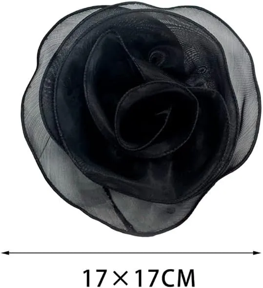 10inch Extra Large Flower Brooch Pin for Women Fashion Dainty Organza Satin Fabric Big Camellia Brooches Lapel Pins Wedding Dance Party Dress Accessories Exaggerated Jewelry Gift