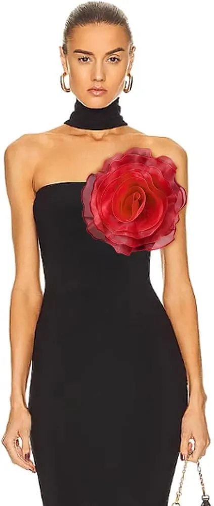 10inch Extra Large Flower Brooch Pin for Women Fashion Dainty Organza Satin Fabric Big Camellia Brooches Lapel Pins Wedding Dance Party Dress Accessories Exaggerated Jewelry Gift