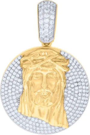 10k Two-tone Gold Mens Cubic-Zirconia Jesus Religious Charm Pendant