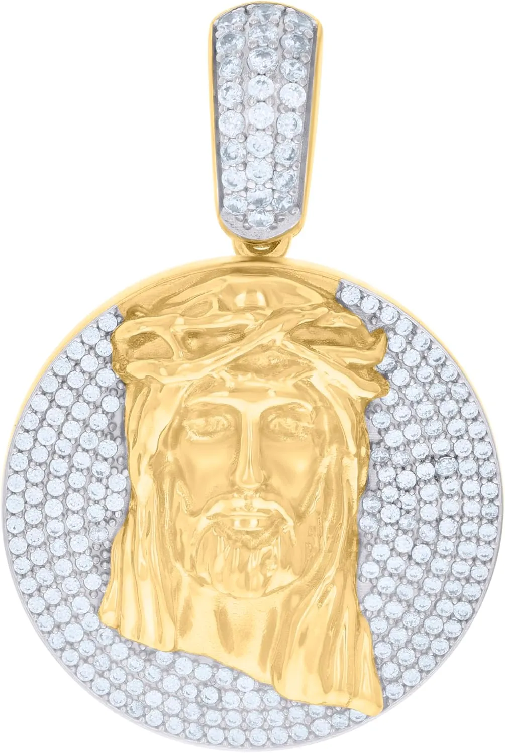 10k Two-tone Gold Mens Cubic-Zirconia Jesus Religious Charm Pendant