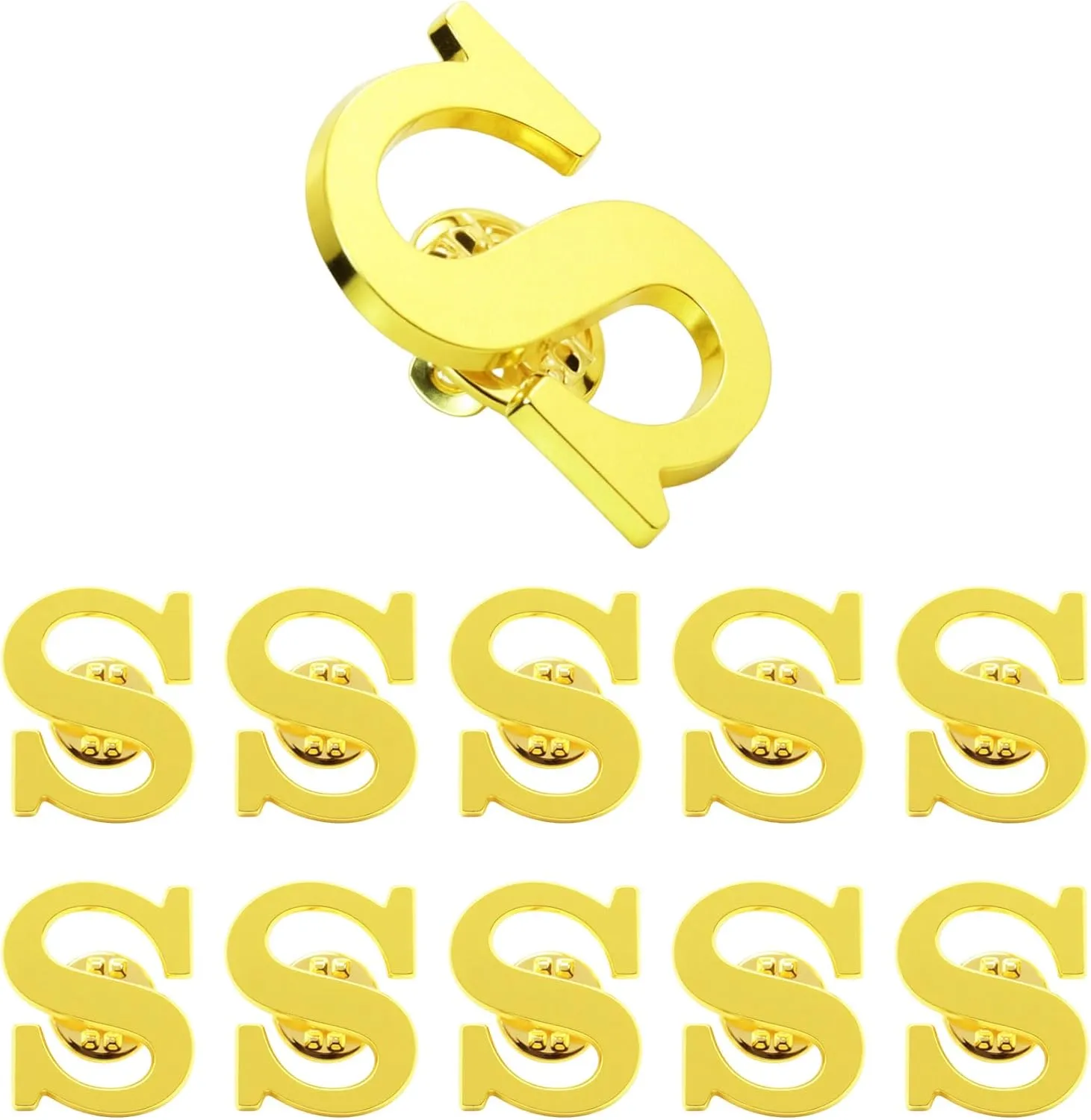 10Pack A-Z 26 Letters Pins Brooches Gold Plated Metal Broaches Pins-GOLD Initial Breast Brooch pin Tack Name Personalized Gifts for Women Men