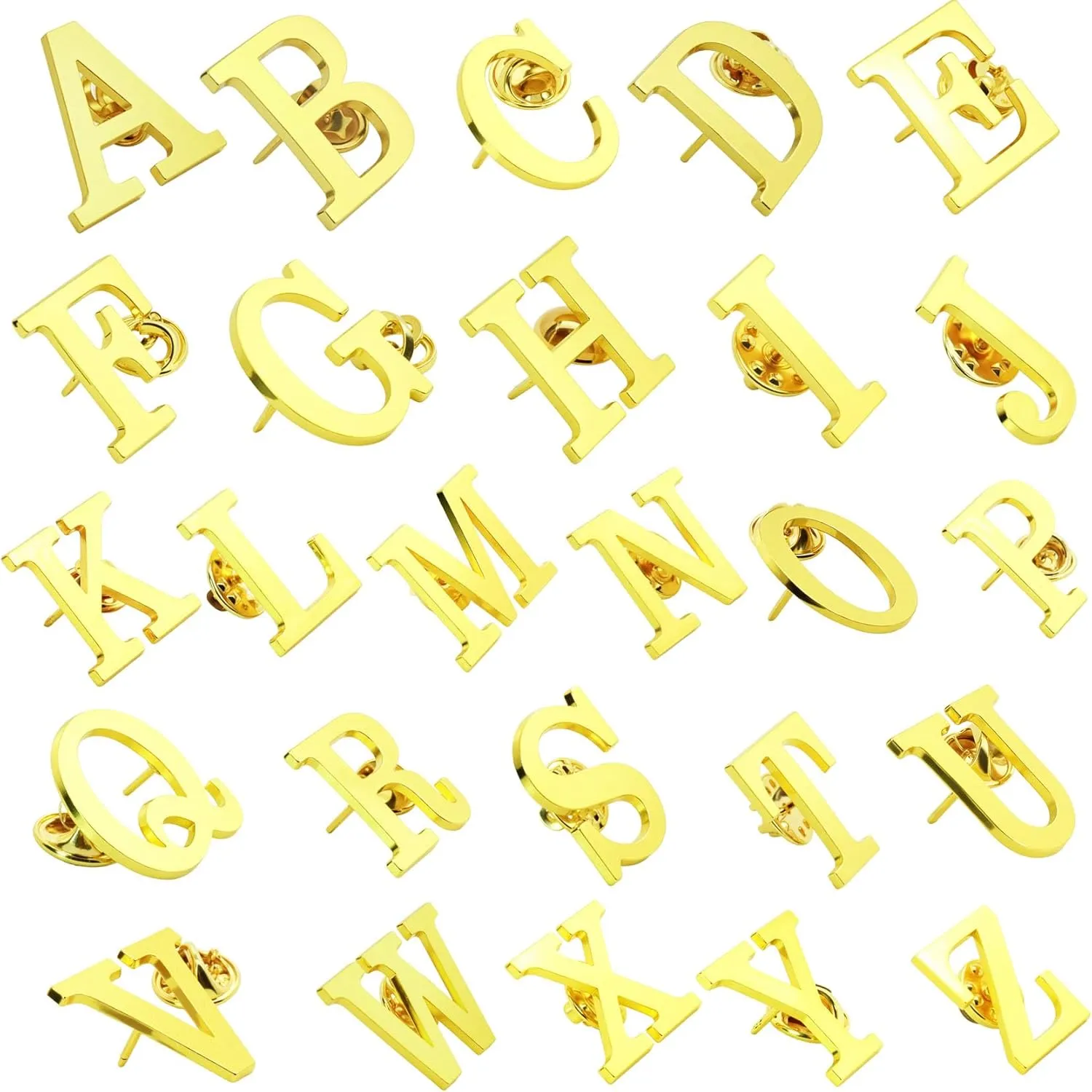 10Pack A-Z 26 Letters Pins Brooches Gold Plated Metal Broaches Pins-GOLD Initial Breast Brooch pin Tack Name Personalized Gifts for Women Men