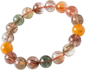 11mm Natural Colorful Rutilated Quartz Gemstone Crystal Round Bead Bracelet AAAA
