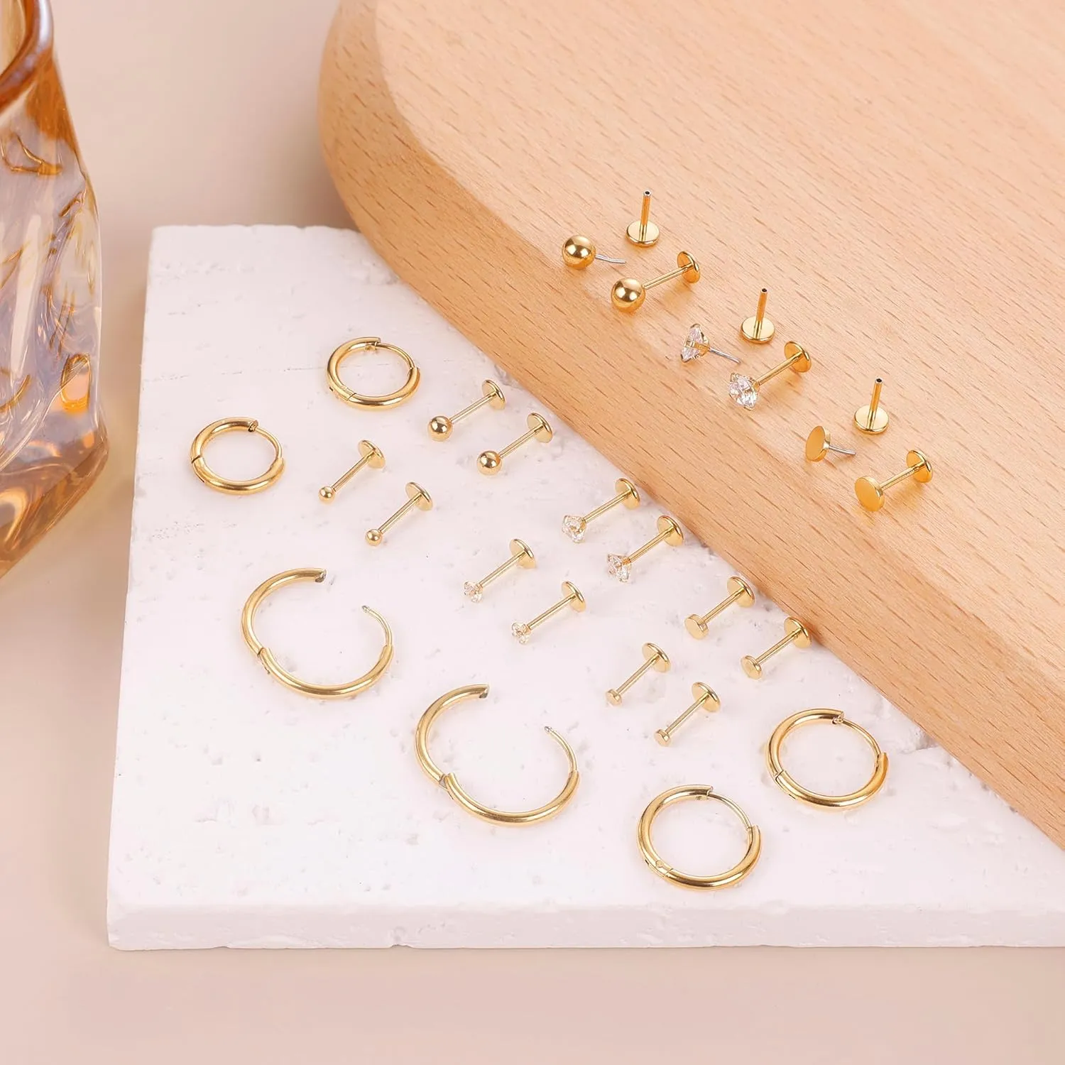 12 Pairs 20G 316L Stainless Steel Threadless Stud Earrings for Multiple Piercing Small Huggie Hoop Earrings Flat Back Tiny Stud Earring for Cartilage Helix Tragus Lobe