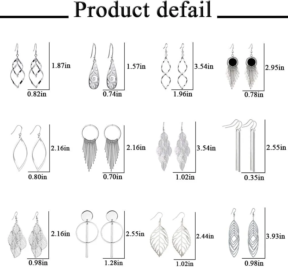 12 Pairs Drop Dangle Earrings boho Fashion Jewelry Vintage Statement Boho Bohemian Earrings Set for Women