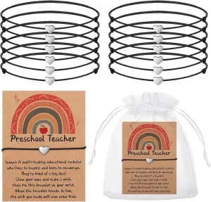 12 Pcs Preschool Teacher Appreciation Gifts Wish Bracelets and Cards with Organza Bag for Preschool Kindergarten Tiny Human Tamer Babysitter Mom Daycare Teachers' Day Gifts