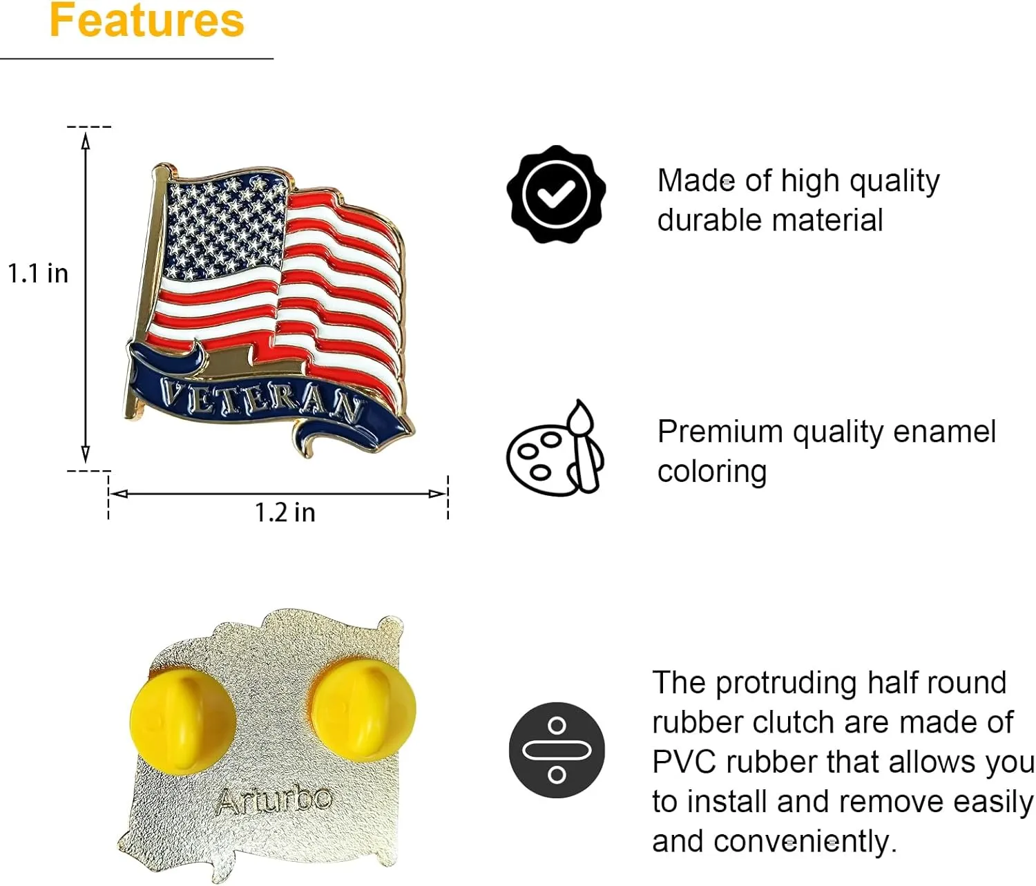 1/2/5pcs Veteran Pins American Flag Military USA Badge Metal Patriotic Lapel Pin Brooches for Veterans Day Independence Day Memorial Day Gifts Decorations
