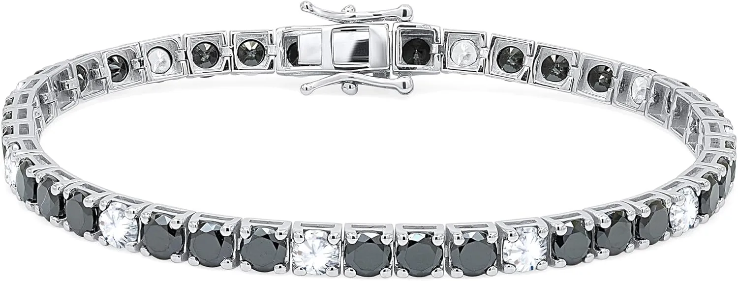 12cttw Black Diamond & Cubic Zircon Tennis Bracelet for Women In 925 Sterling Silver 14K White Gold Plated | Women's Diamond Bracelet (7" Inch) 4 mm Size