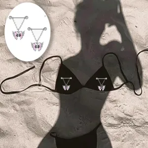 14G Pink Butterfly Dangle Nipple Rings for Women Surgical Steel Cubic Zircon Chains Dangling Nipplerings Nipple Studs Piercing Barbell Body Piercing Jewelry
