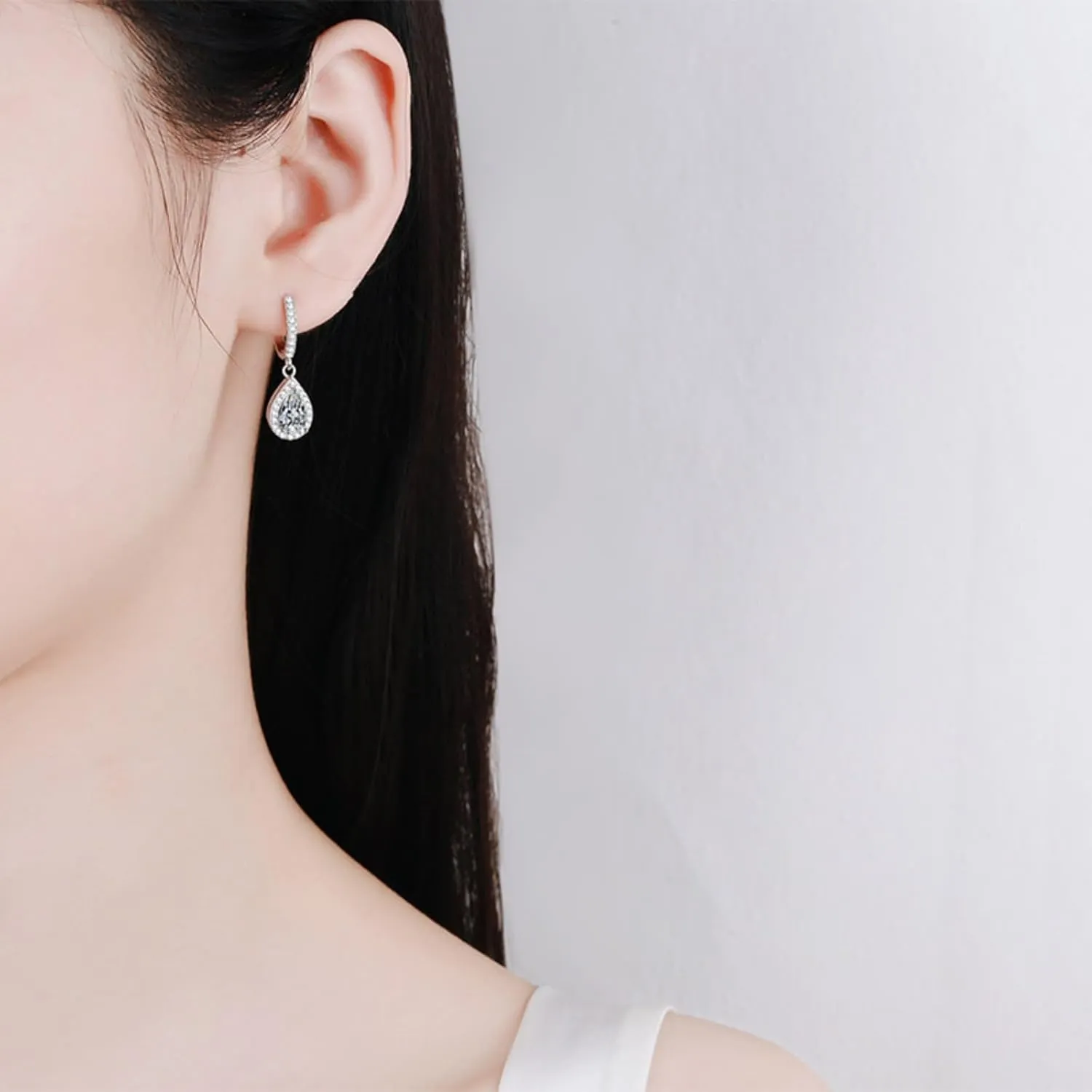 14K Gold 1 Carat Diamond Necklace &Drop Earrings Set, Pear Shape Design Two-Piece Jewelry Set,Perfect for Romantic Gifts