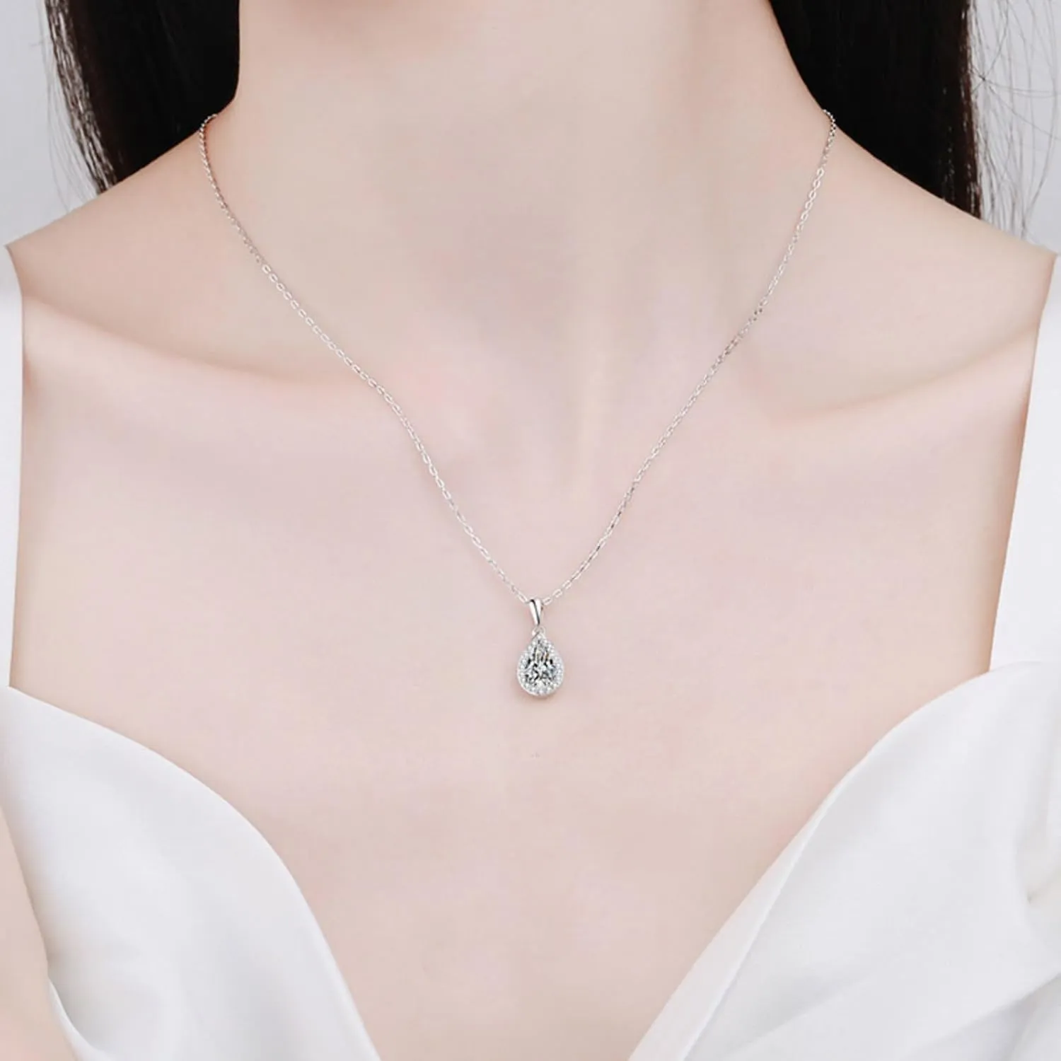 14K Gold 1 Carat Diamond Necklace &Drop Earrings Set, Pear Shape Design Two-Piece Jewelry Set,Perfect for Romantic Gifts
