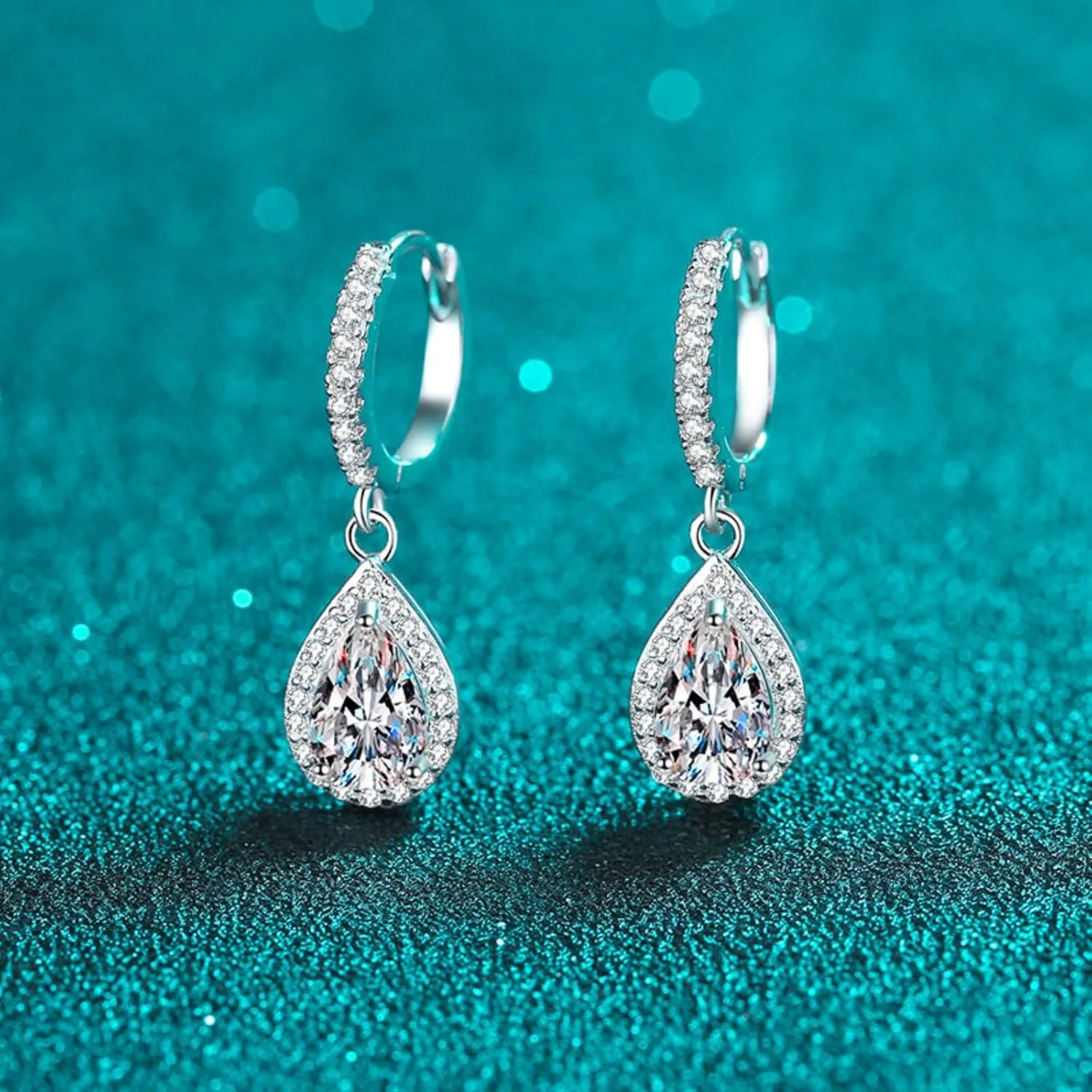 14K Gold 1 Carat Diamond Necklace &Drop Earrings Set, Pear Shape Design Two-Piece Jewelry Set,Perfect for Romantic Gifts