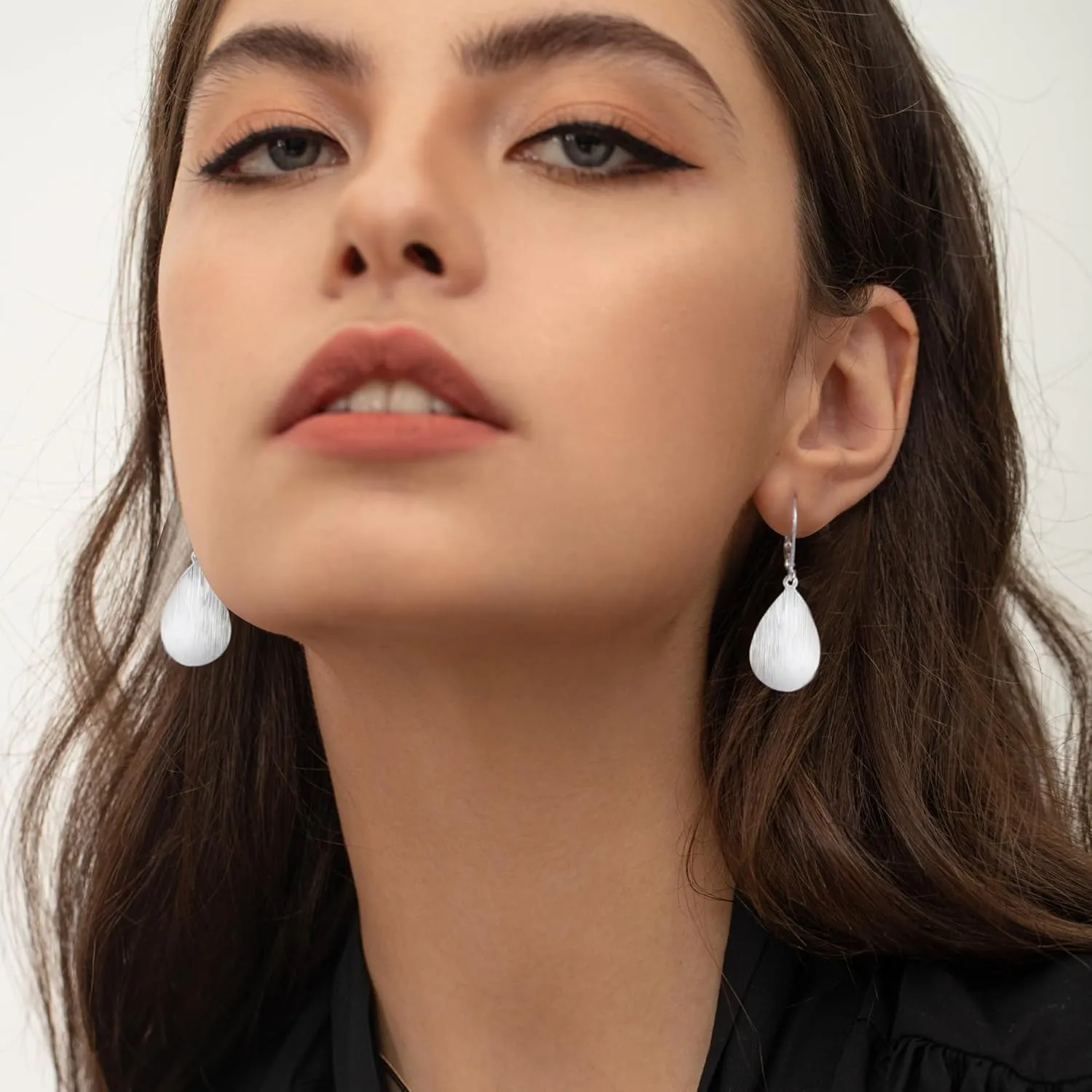14K Gold Dangle Earrings for WomenLightweight Circle Disc Coin Geometric Flat Brushed Drop Earrings, Hypoallergenic Leverback Earrings S925 Jewelry