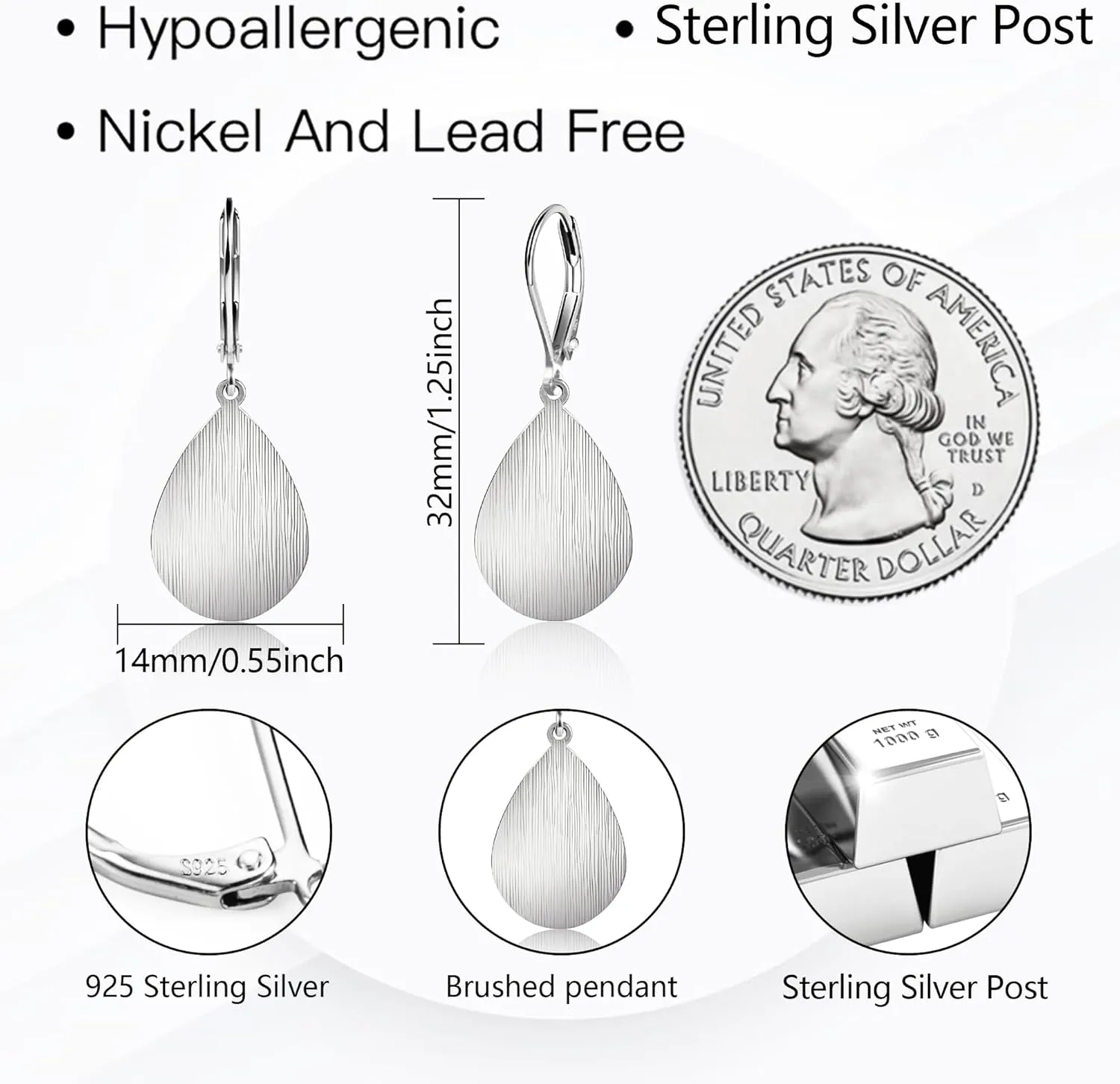 14K Gold Dangle Earrings for WomenLightweight Circle Disc Coin Geometric Flat Brushed Drop Earrings, Hypoallergenic Leverback Earrings S925 Jewelry