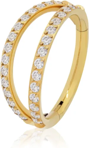 14K Gold Double Open Stack Conch Ear Cuff  Diamond-Accented Cartilage Wrap Hoop, Yellow Finish