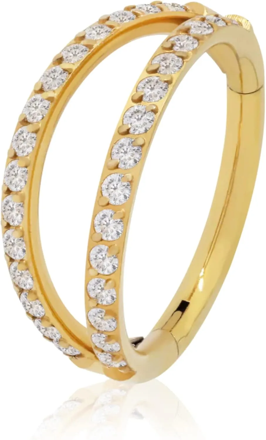 14K Gold Double Open Stack Conch Ear Cuff  Diamond-Accented Cartilage Wrap Hoop, Yellow Finish