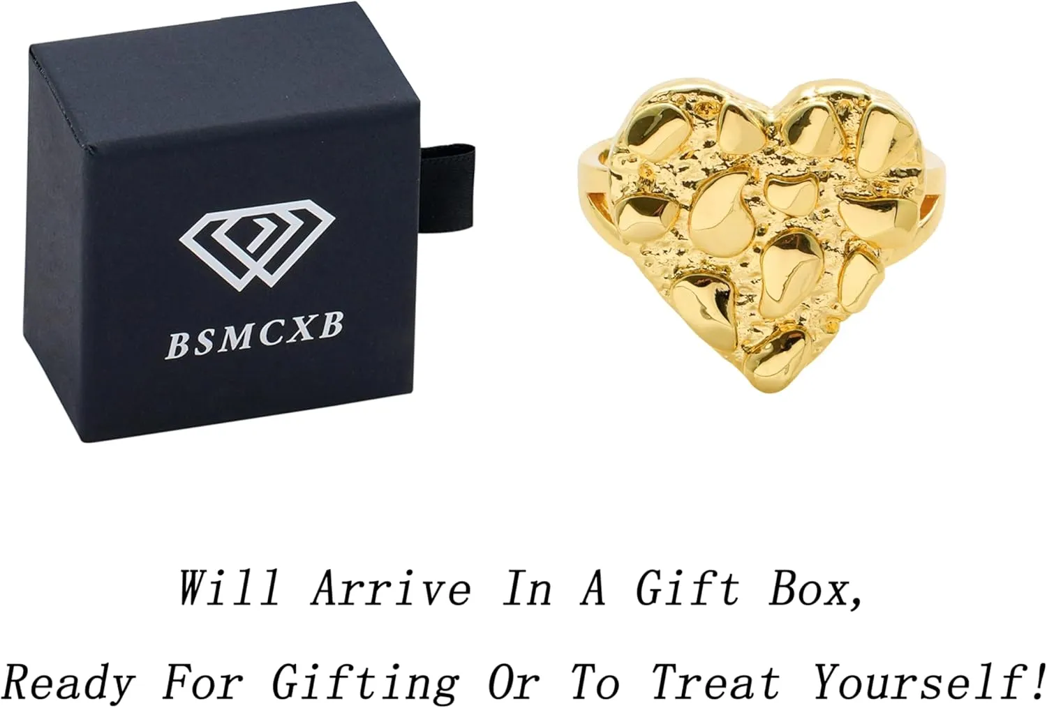 14k Gold Plated Brass Rough Textured Cookie Heart Shape Nugget Rings For Women/Men