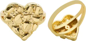 14k Gold Plated Brass Rough Textured Cookie Heart Shape Nugget Rings For Women/Men
