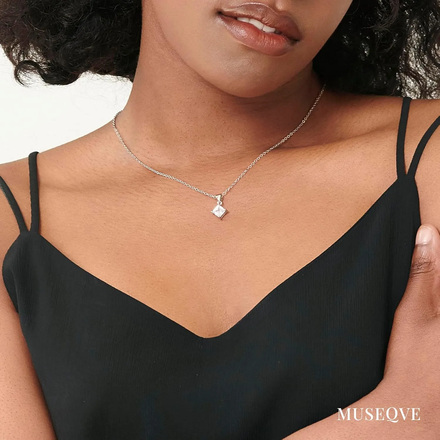 14K Gold Plated CZ Solitaire Necklace for Women  Princess Cut Square Rectangle Rhombus Cubic Zirconia Diamond Pendant Jewelry  Tarnish Free Adjustable Chain [CZN]