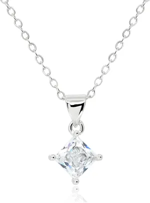 14K Gold Plated CZ Solitaire Necklace for Women  Princess Cut Square Rectangle Rhombus Cubic Zirconia Diamond Pendant Jewelry  Tarnish Free Adjustable Chain [CZN]