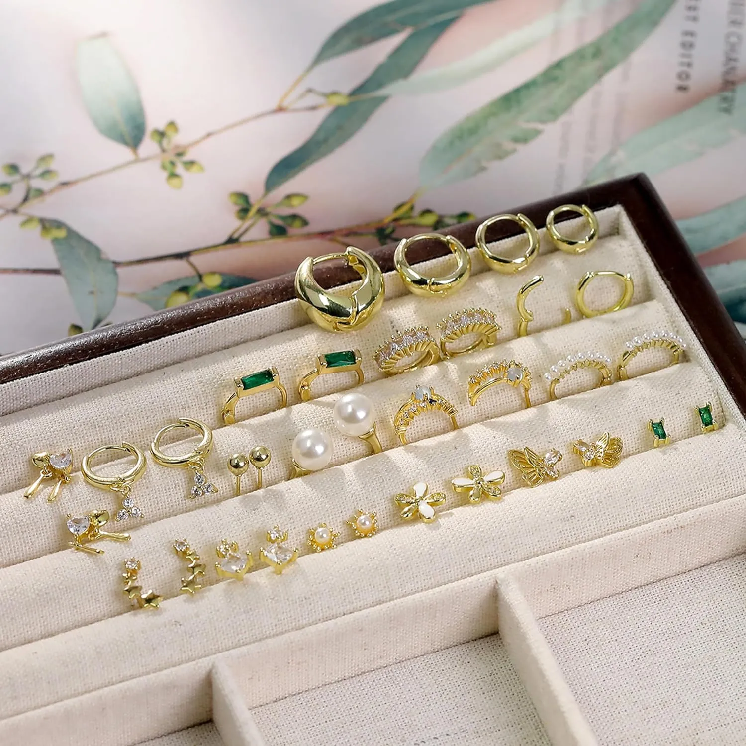 14K Gold Plated Hoop Earrings Dainty Gold Flat Back Earring for Women Chunky Hoops Hypoallergenic Cartilage Pearl Stud for Women Jewelry Gift