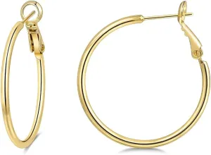 14K Gold Plated Hoop Earrings for Women, Hypoallergenic Thin Lightweight Real Gold Earrings | Trendy Gold Hoop Earrings 30/40/50 MM