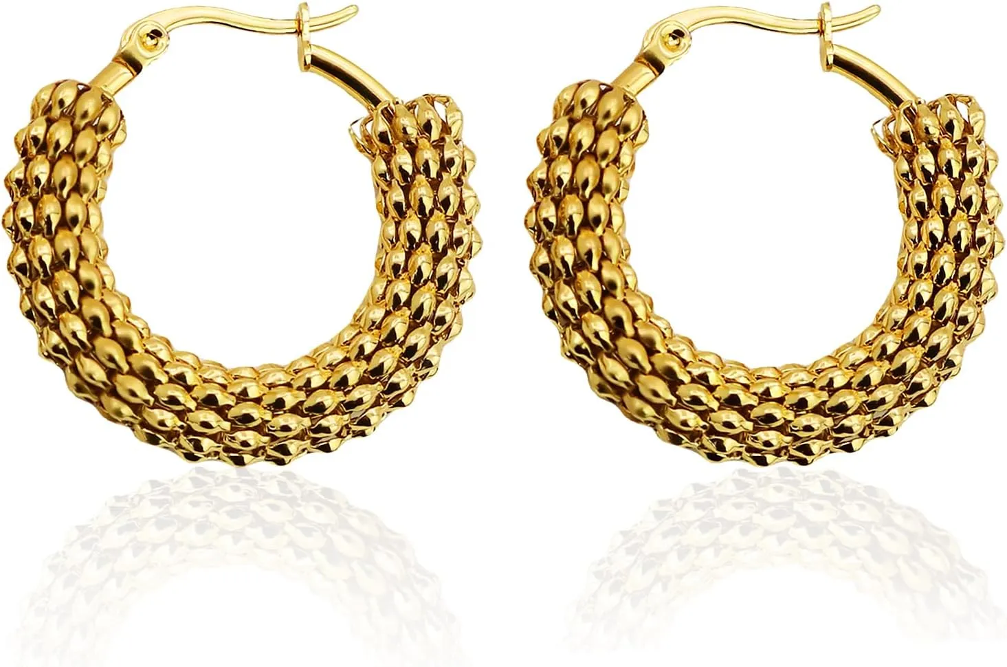 14K Gold Plated Stainless Steel Hoop Earrings 30mm Hypoallergenic Lightweight Medium Gold Earrings for Women