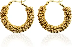 14K Gold Plated Stainless Steel Hoop Earrings 30mm Hypoallergenic Lightweight Medium Gold Earrings for Women