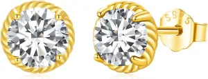 14K Gold Plated Stud Earrings 925 Sterling Silver Black Stud Earring Cubic Zirconia Earrings Hypoallergenic Simulated Diamond for Women Men 6mm