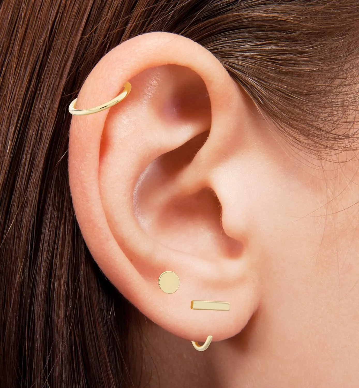 14k Gold Round Disc Studs Flat Circle Dot Earrings | 14-karat Solid Gold Simple Round Stud Earrings for Women