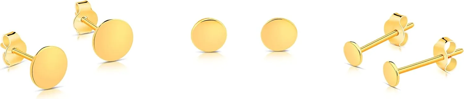 14k Gold Round Disc Studs Flat Circle Dot Earrings | 14-karat Solid Gold Simple Round Stud Earrings for Women