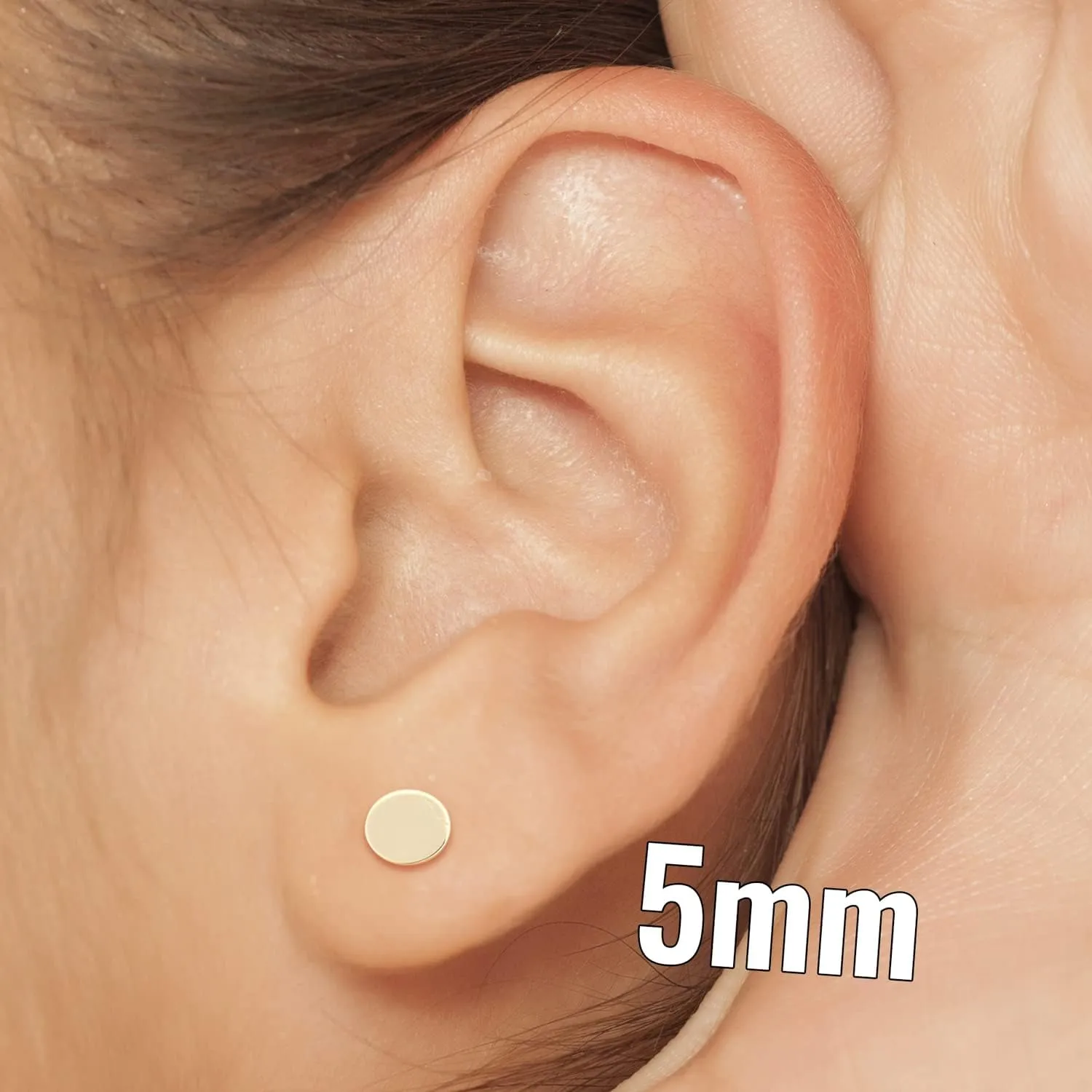 14k Gold Round Disc Studs Flat Circle Dot Earrings | 14-karat Solid Gold Simple Round Stud Earrings for Women