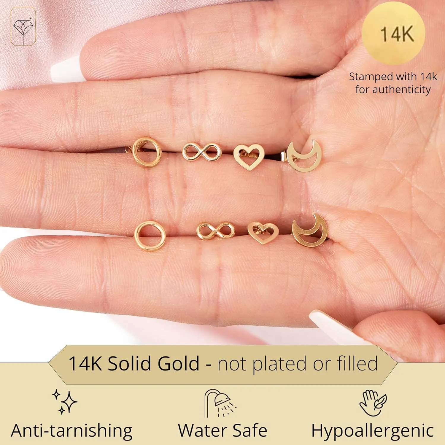 14k Gold Small Stud Earrings for Women with Push Backs in Various Styles by MAX   STONE