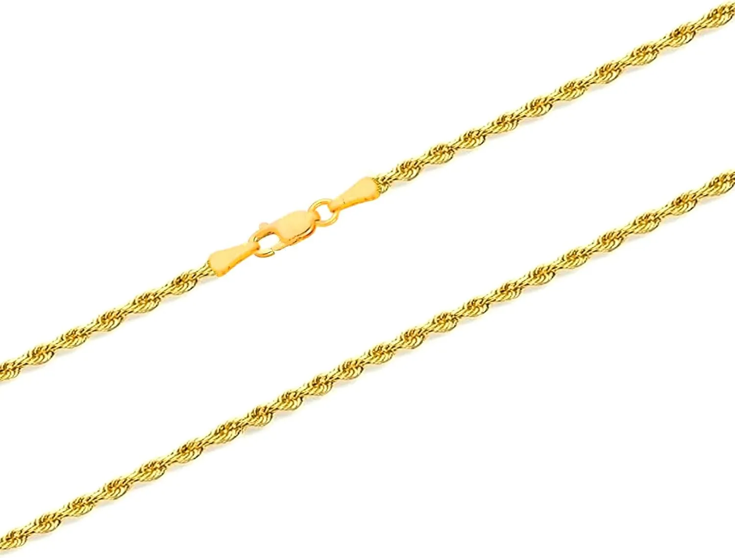 14k Real Solid Gold Rope Chain Necklace for Women or Men, Lobster Claw Clasp