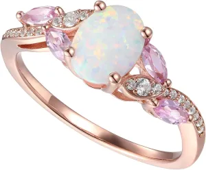 14K Rose Gold over Sterling Silver Lab Created Opal Ring